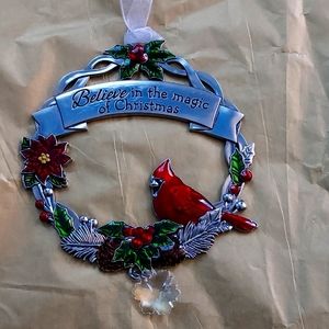 NEW METAL  STAMPED  Christmas  ornament  with cardinal